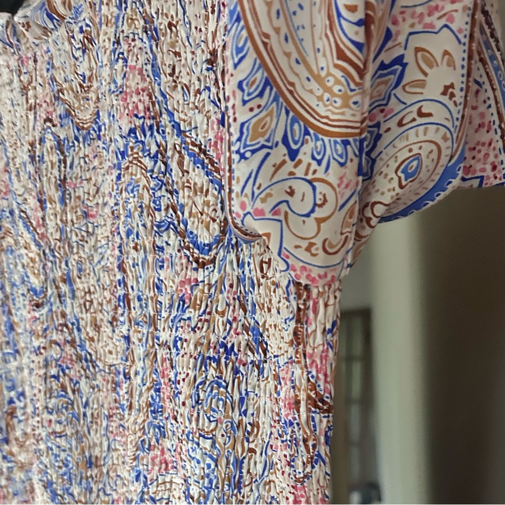 MISSORD Paisley Smocked Mock Neck Maxi Dress Victorian Romantic Poet Modest Sz S - Picture 9 of 13